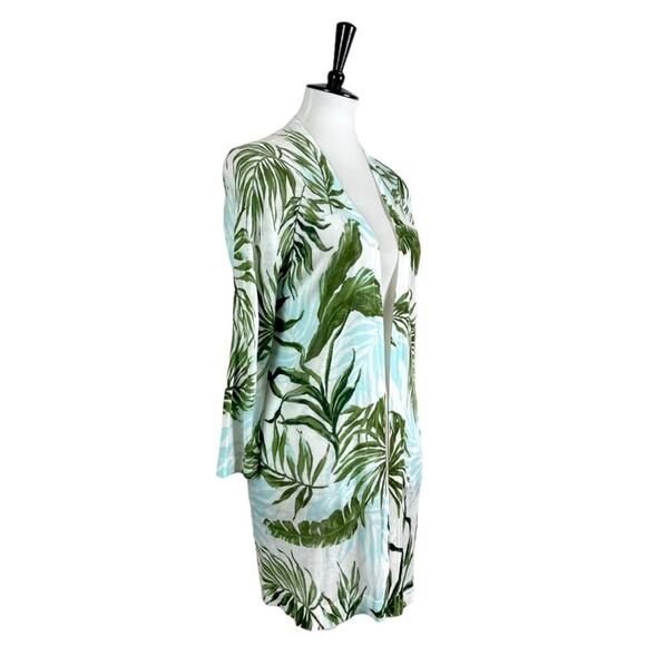 Roz & Ali Dressbarn Long Sweater Cardigan Lightweight Green Tropical Size Large - Picture 2 of 10